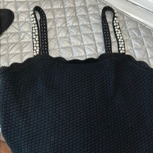 House of Harlow 1960 Black Knit Top with Pearl Straps